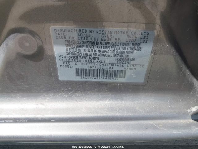 3N1CN7AP3GL831916 Nissan Versa 1.6 S/1.6 S+/1.6 Sl/1.6 Sv