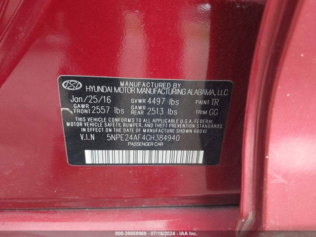Hyundai SONATA SE 2016 5NPE24AF4GH384940 Image 9