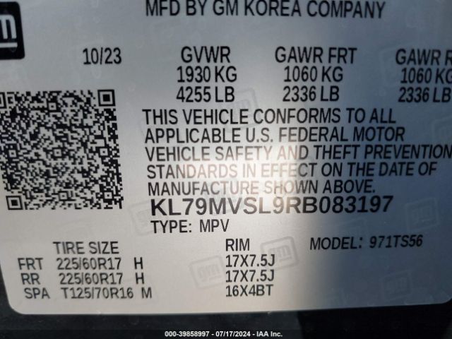 KL79MVSL9RB083197 Chevrolet Trailblazer Fwd Activ