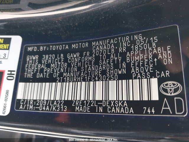 Toyota Corolla S Premium 2015 2T1BURHE1FC430250 Image 9