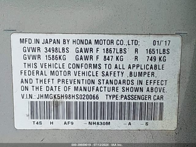 JHMGK5H98HS020066 Honda Fit Ex-l