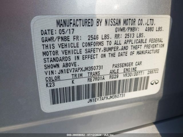 JN1EV7APXJM350731 Infiniti Q50 3.0t Luxe