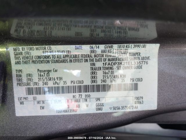 1FADP3K21EL335776 Ford FOCUS SE
