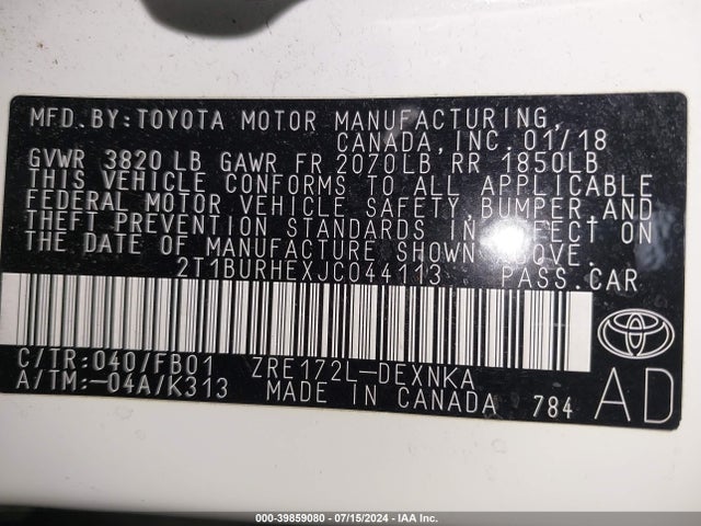 Toyota COROLLA LE 2018 2T1BURHEXJC044113 Image 9