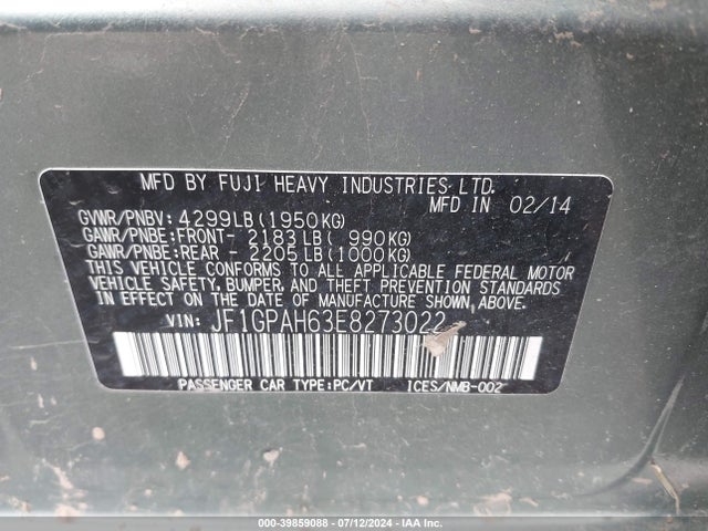 JF1GPAH63E8273022 Subaru Impreza 2.0i Limited