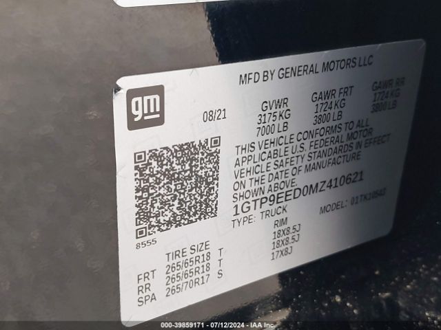1GTP9EED0MZ410621 GMC Sierra 1500 4wd  Short Box At4