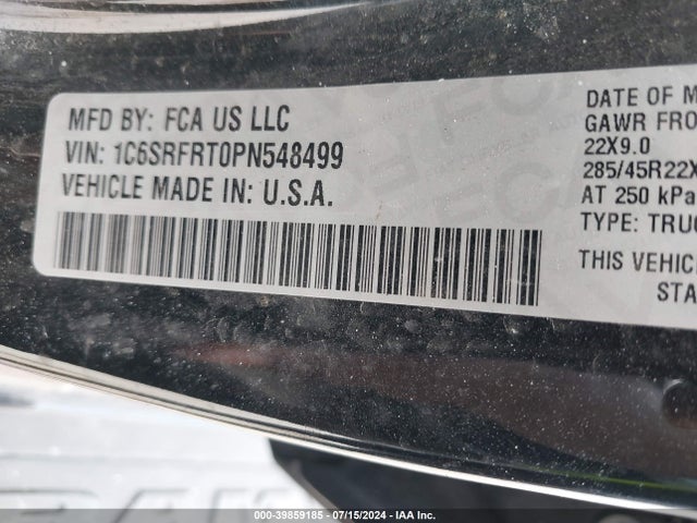 1C6SRFRT0PN548499 RAM 1500 Laramie  4x4 6'4 Box