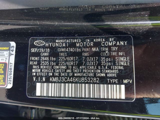 KM8J3CA46KU853282 Hyundai Tucson Value