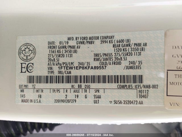 Ford F-150 Xlt 2019 1FTEW1EP8KFA89557 Image 9