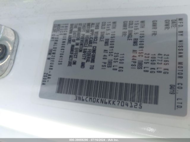 3N6CM0KN6KK704125 Nissan Nv200 S