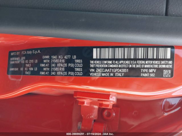 ZACCJAAT1GPD43851 Jeep Renegade Sport