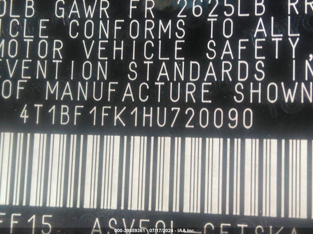 Toyota CAMRY SE 2017 4T1BF1FK1HU720090 Image 9