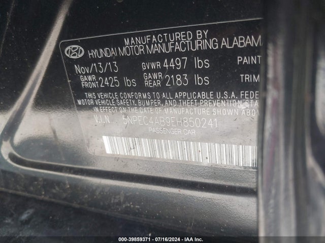 Hyundai Sonata Limited 2.0t 2014 5NPEC4AB9EH850241 Image 9