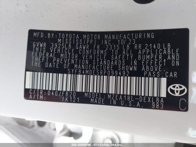 Toyota COROLLA LE 2024 5YFB4MDE5RP099492 Image 9