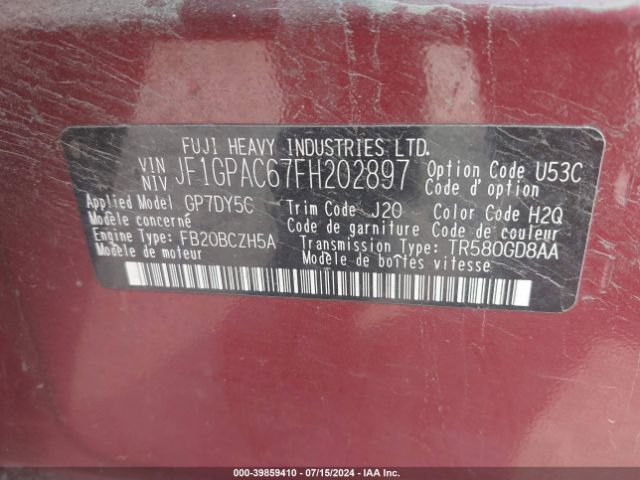 JF1GPAC67FH202897 Subaru Impreza 2.0i Premium