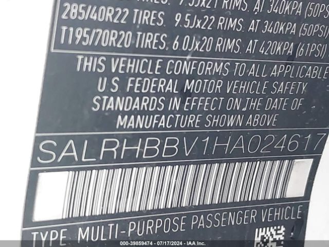 SALRHBBV1HA024617 Land Rover Discovery Hse Luxury
