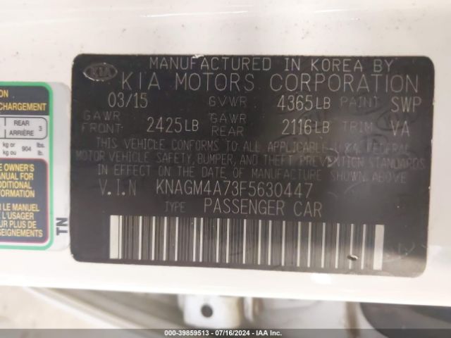 KNAGM4A73F5630447 KIA Optima Lx