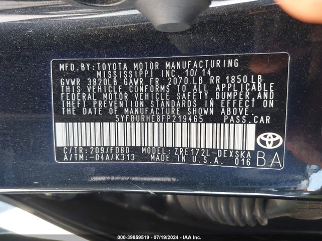 Toyota Corolla S Plus 2015 5YFBURHE8FP219465 Image 9