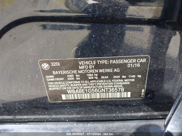 WBA8E1G56GNT36578 BMW 320i