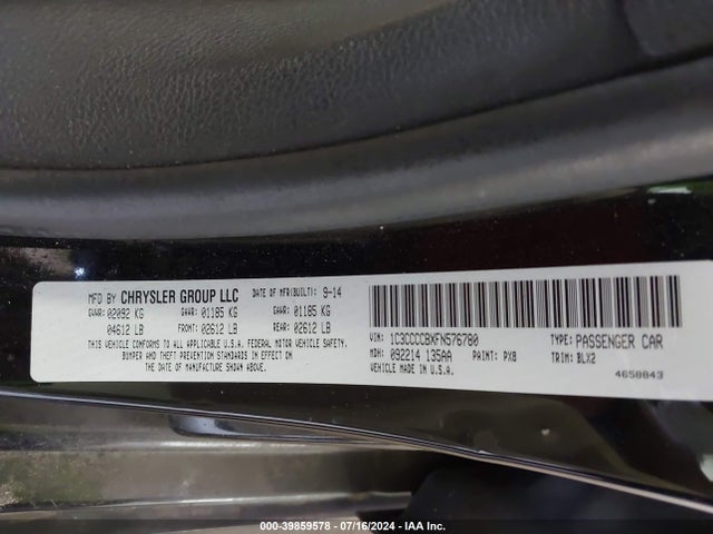 Chrysler 200 C 2015 1C3CCCCBXFN576780 Image 9