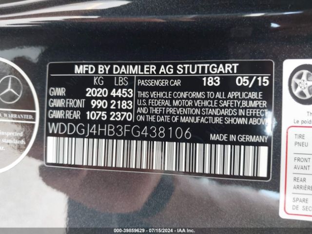 WDDGJ4HB3FG438106 Mercedes-Benz C 250