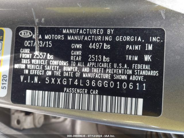 5XXGT4L36GG010611 KIA Optima Lx