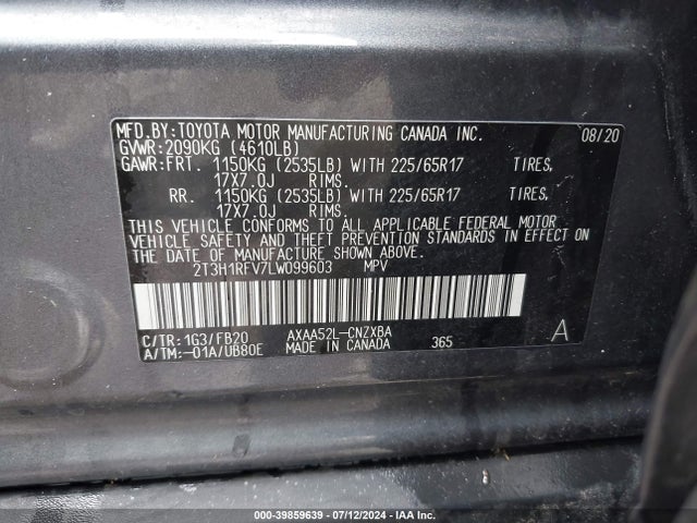 Toyota RAV4 LE 2020 2T3H1RFV7LW099603 Image 9