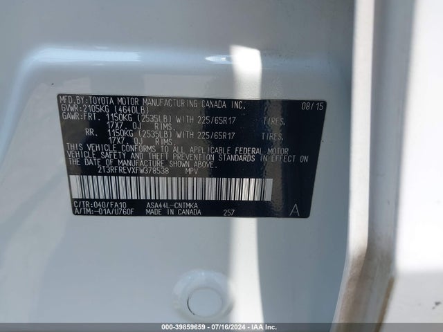 Toyota Rav4 Xle 2015 2T3RFREVXFW378538 Image 9