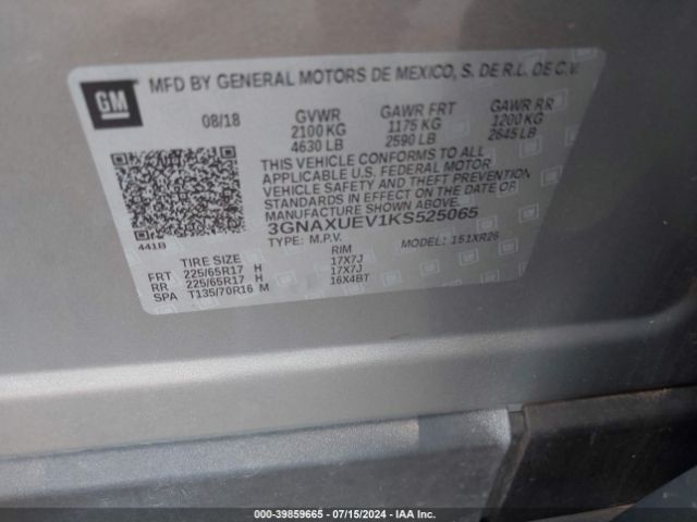 3GNAXUEV1KS525065 Chevrolet EQUINOX LT