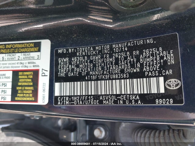 Toyota CAMRY SE 2015 4T1BF1FK9FU883583 Image 9