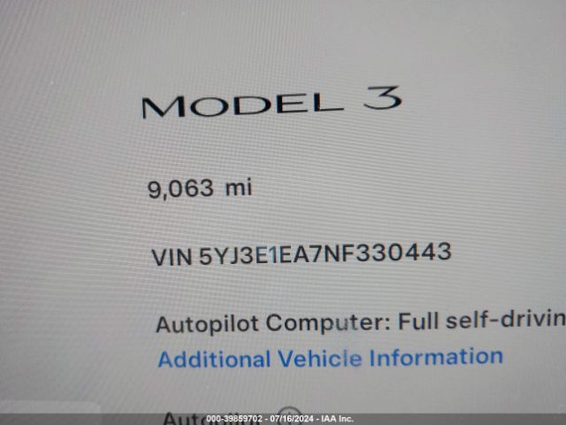 5YJ3E1EA7NF330443 Tesla Model 3 Rear-wheel Drive