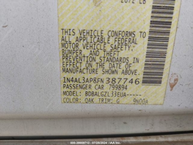 1N4AL3AP8FN387746 Nissan Altima 2.5/2.5 S/2.5 Sl/2.5 Sv