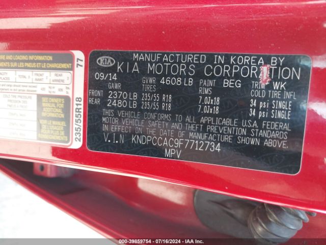 KNDPCCAC9F7712734 KIA Sportage Ex