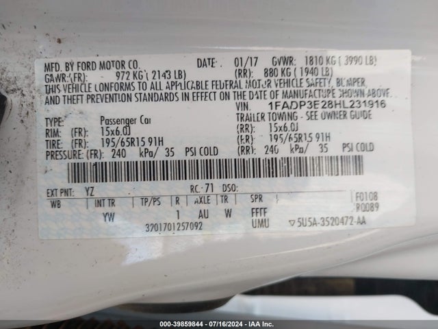 Ford FOCUS S 2017 1FADP3E28HL231916 Image 9