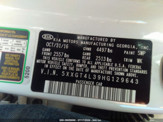 5XXGT4L39HG129643 KIA Optima Lx