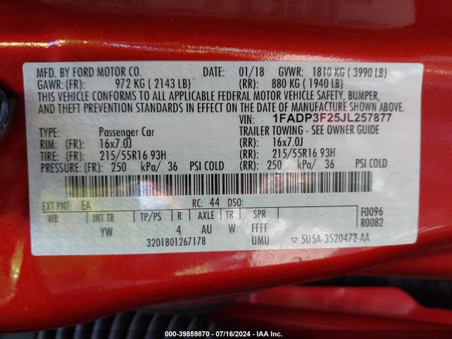 Ford FOCUS SE 2018 1FADP3F25JL257877 Image 9