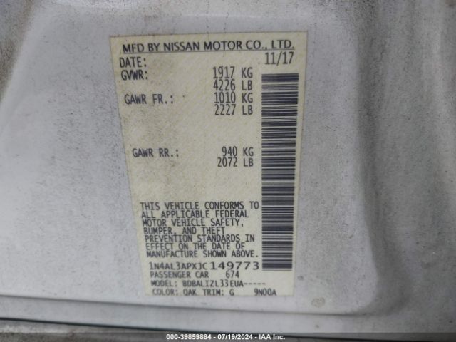 1N4AL3APXJC149773 Nissan Altima 2.5 Sv