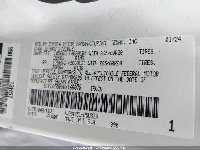 5TFLA5DB5RX166070 Toyota Tundra Sr5