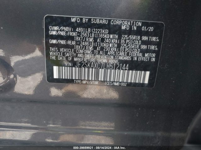 JF2SKAXC7LH512144 Subaru Forester Touring