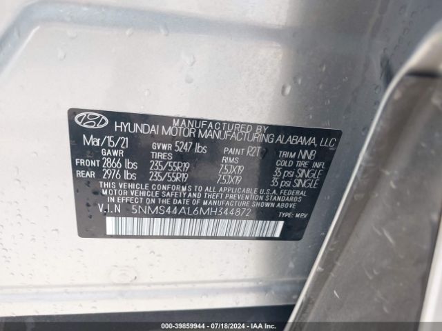 5NMS44AL6MH344872 Hyundai Santa Fe Limited