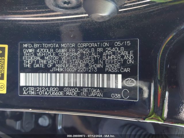 JTHBK1GG2F2201213 Lexus ES 350