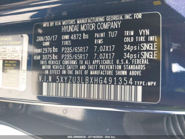 5XYZU3LBXHG491354 Hyundai Santa Fe Sport 2.4l