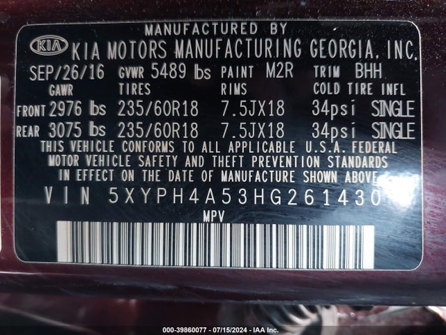 KIA Sorento 3.3l Ex 2017 5XYPH4A53HG261430 Image 9