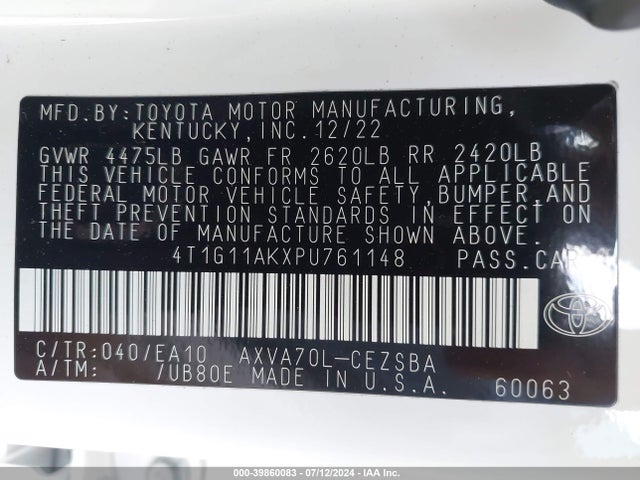 Toyota CAMRY SE 2023 4T1G11AKXPU761148 Image 9