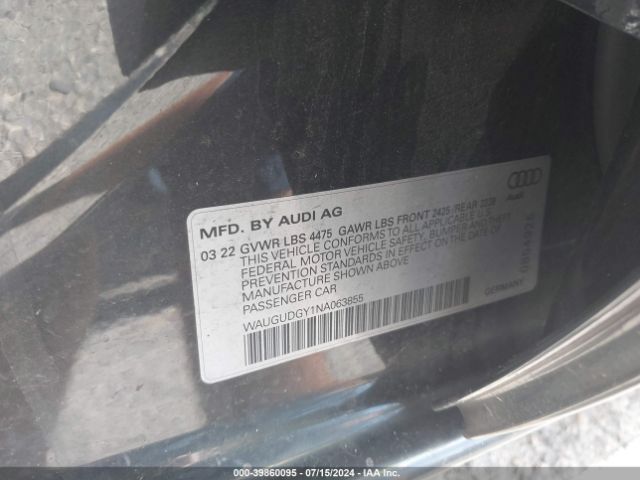WAUGUDGY1NA063855 Audi A3 Premium 40 Tfsi Quattro S Tronic