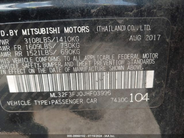ML32F3FJ0JHF03996 Mitsubishi Mirage G4 Es