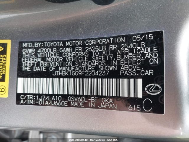 JTHBK1GG9F2204237 Lexus ES 350
