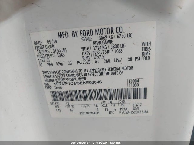 Ford F-150 Xl 2014 1FTMF1CM6EKE66046 Image 9