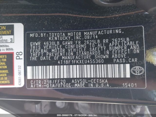 4T1BF1FKXEU455360 Toyota Camry Se Sport