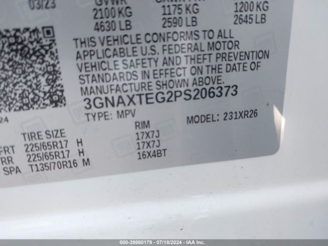 3GNAXTEG2PS206373 Chevrolet Equinox Awd 2fl